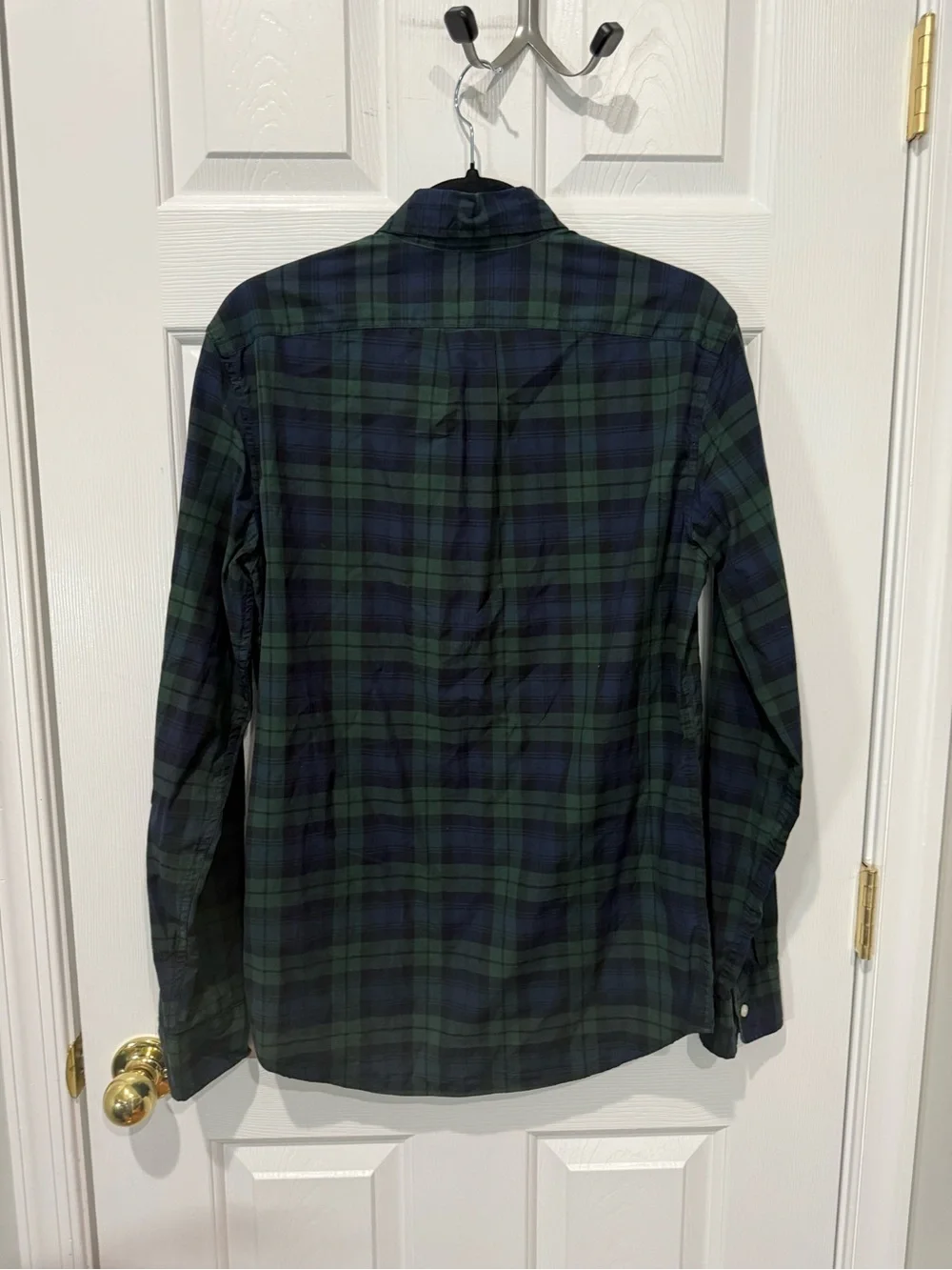 J. Crew Secret Wash Shirting Green and Navy Plaid Button-Down Shirt Slim
